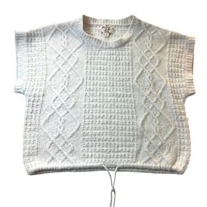 Hippie Rose Cream‎ Cable Knit Waffle Weave Crop Sweater Vest Size L Soft Boho